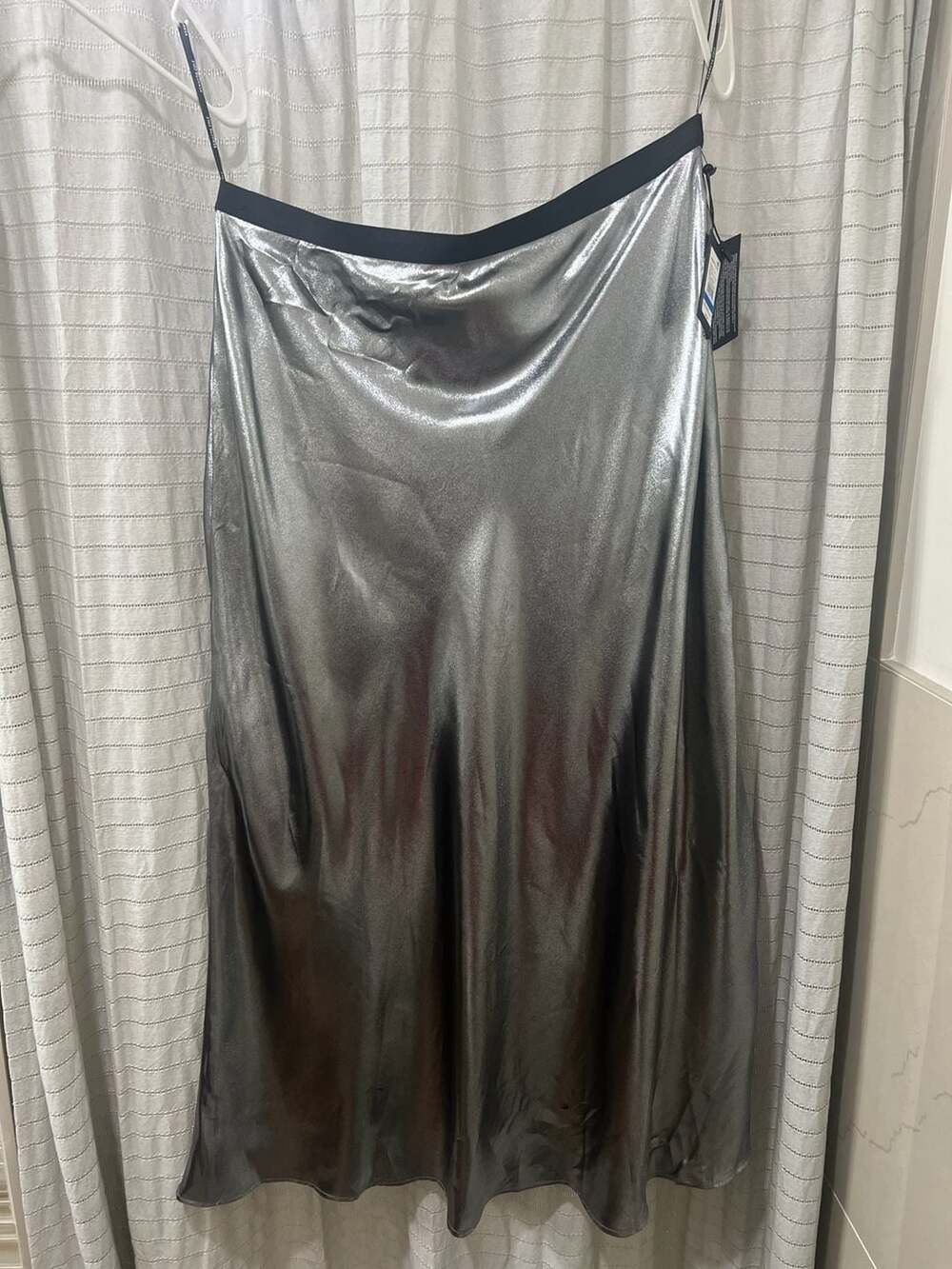 NWT Kenneth Cole Silver Metallic Pewter Shimmer Midi Skirt